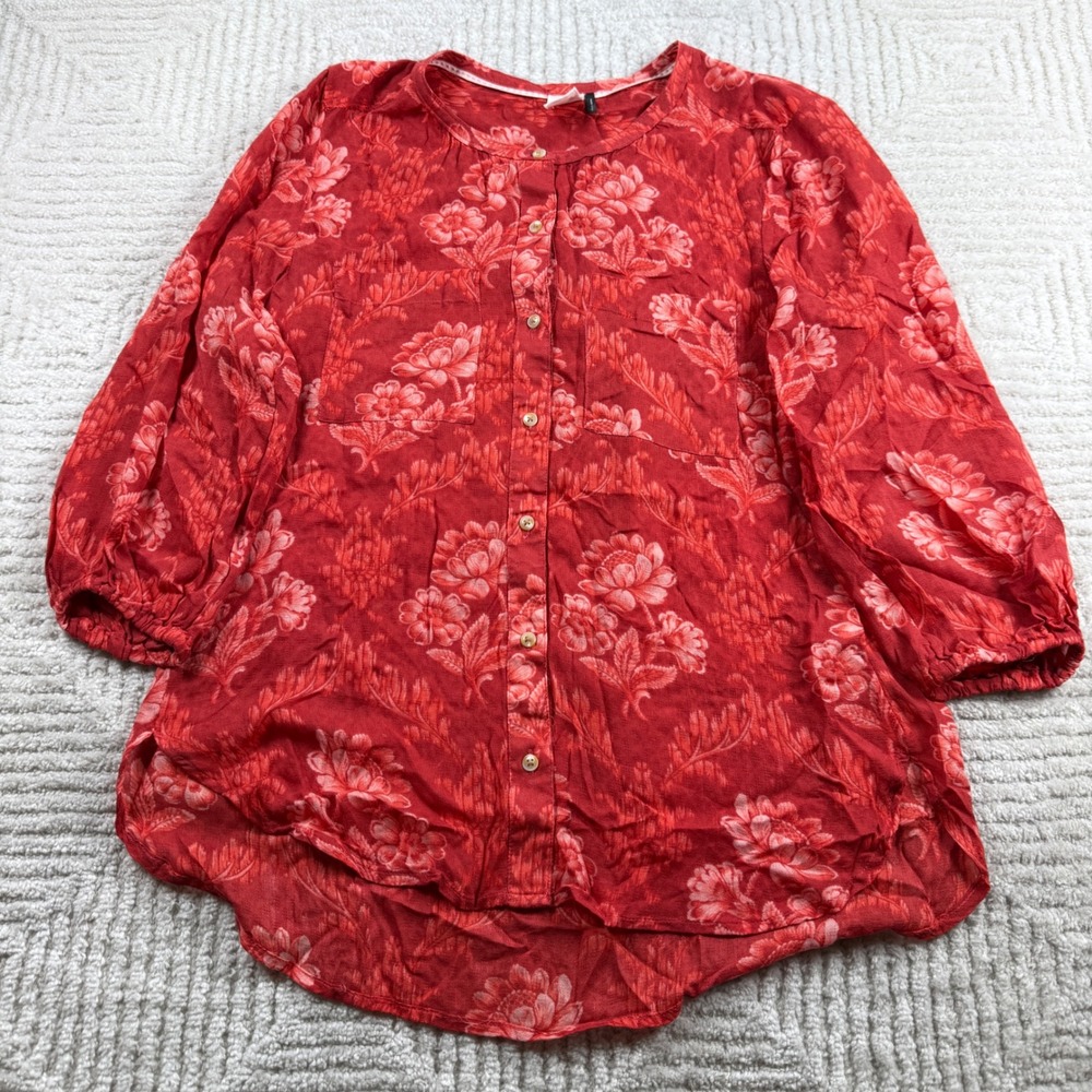 Akemi + Kin Anthropologie Blouse Womens S Red Floral Peasant Bohemian Romantic